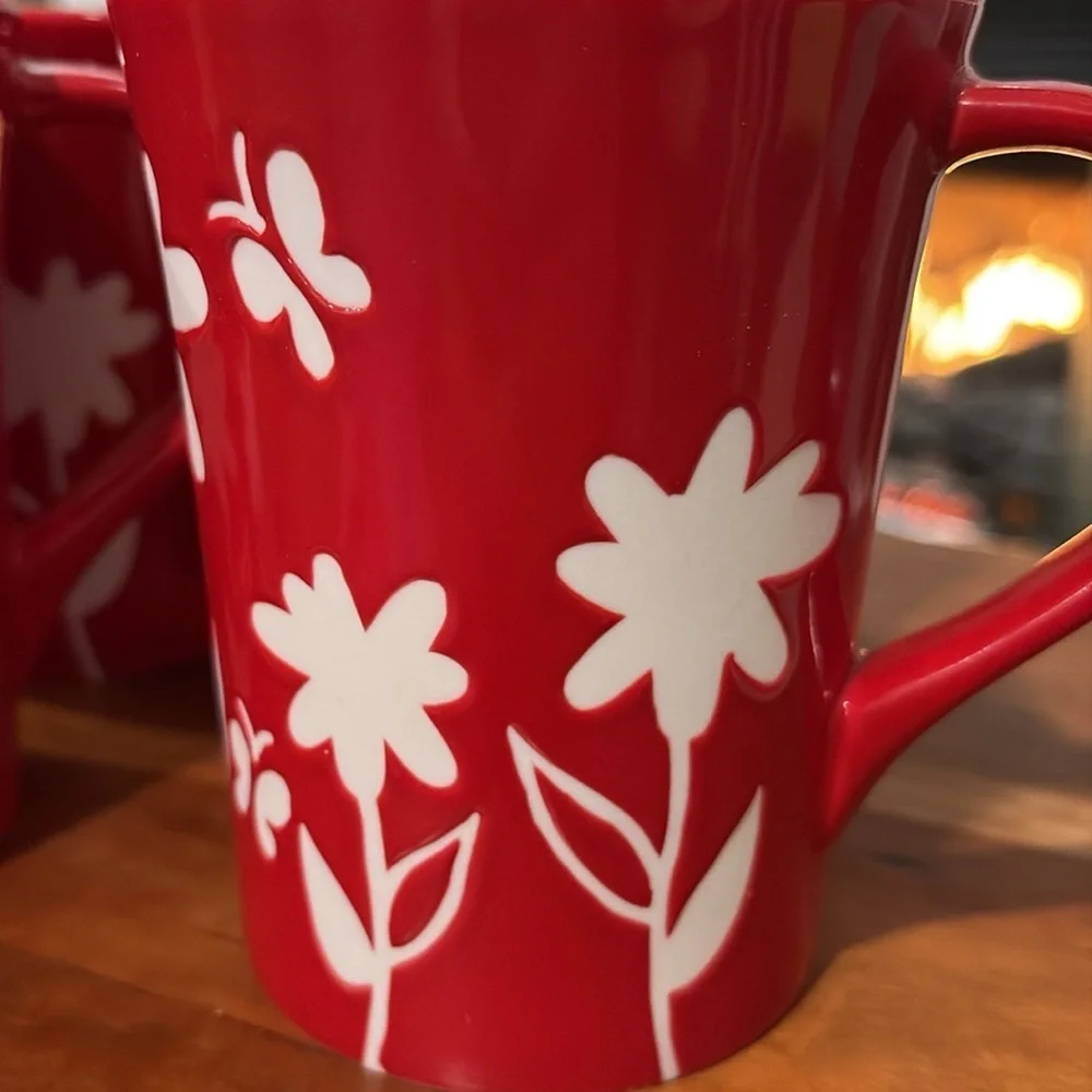Starbucks red floral four mugs set retired design